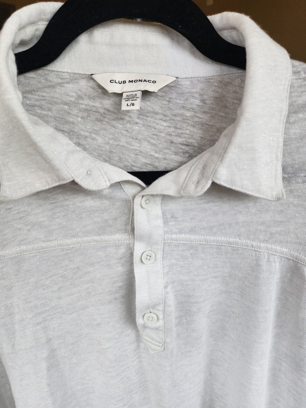 Club Monaco 100% Slub Linen‑Jersey Polo Tee – Men’s Size L – Light Heather Grey